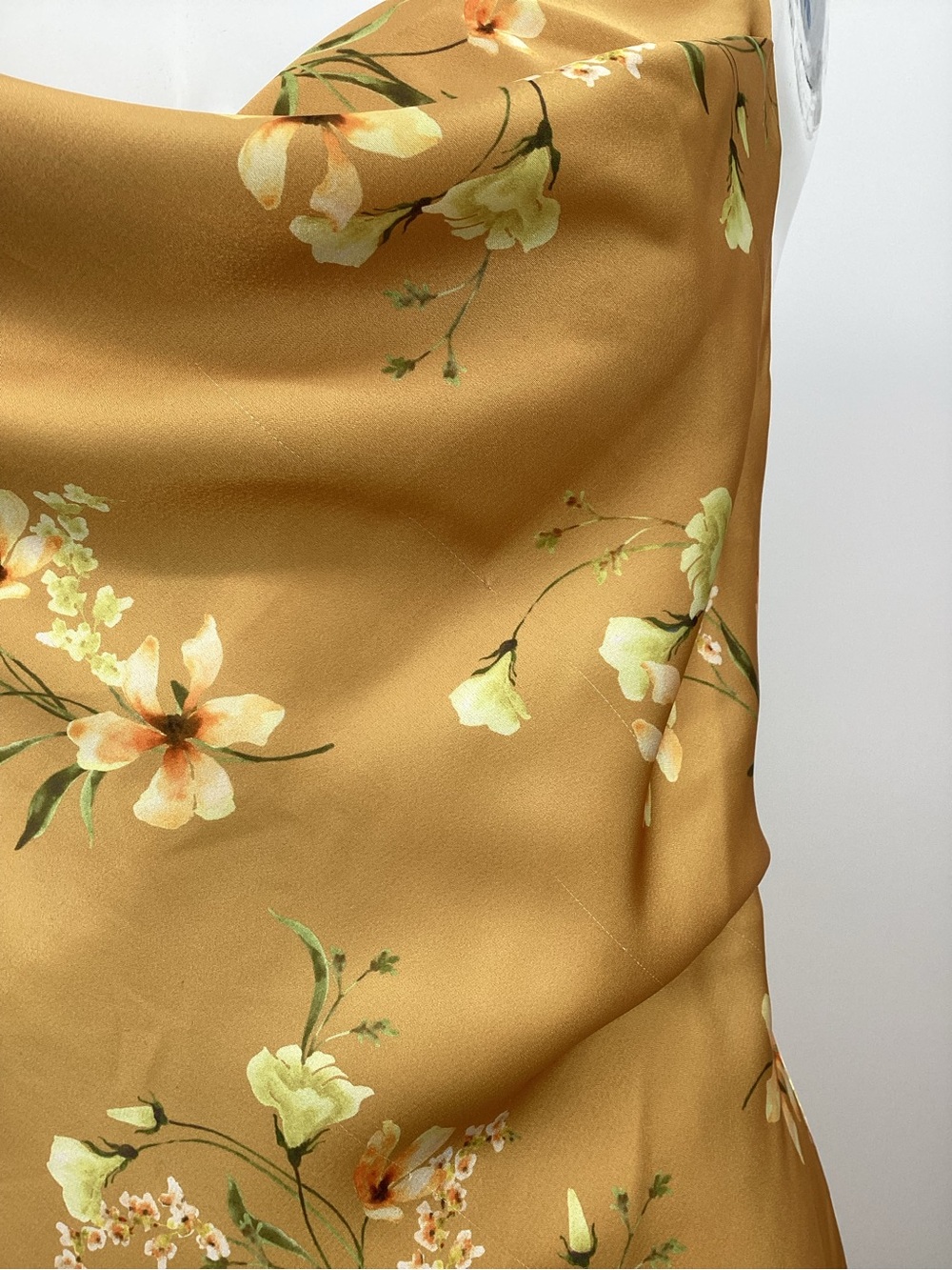 Birdh Grey Matte Satin Gold Floral Cowl Neck Floral Dress - Picture 9 of 14